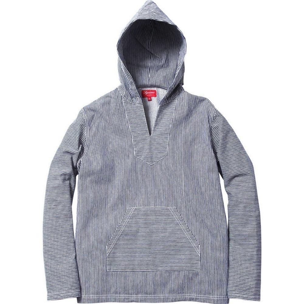 Supreme Baja Shirt Cotton Denim Pinstripe Pullover Hoodie Blue Striped Large‎